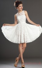White Lace A-line Jewel Mini Prom Dress(BD04-426)