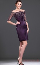 Grape Lace Satin Sheath/Column Off The Shoulder Mini Prom Dress(BD04-430)