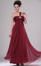 Burgundy Velvet Chiffon A-line One Shoulder Long Evening Dress-(BD04-435)