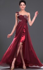 Burgundy 100D Chiffon A-line One Shoulder Floor-length Prom Dress(BD04-441)