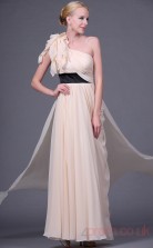 Pearl Pink 100D Chiffon A-line One Shoulder Floor-length Prom Dress(BD04-452)