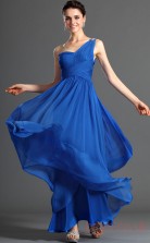 Turquoise 100D Chiffon A-line One Shoulder Floor-length Prom Dress(BD04-484)