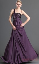 Grape Velvet Chiffon A-line One Shoulder Long Evening Dress-(BD04-491)