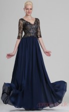 Ink Blue Lace A-line V-neck Floor-length Prom Dress(BD04-535)