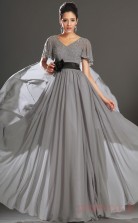 Silver 100D Chiffon A-line V-neck Floor-length Prom Dress(BD04-538)