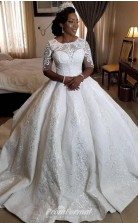 Ball Gown Half Sleeves Sweep Train Wedding Dresses Black Brides BWD012