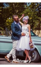 Simple Polka Dots Rockabilly Short Satin Binding 50s Style Pin Up Wedding Dress BWD075
