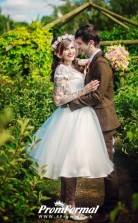 Short Sleeve Vintage Country Plus Size Tea Length 50s Style Wedding Dress Edinburgh BWD127