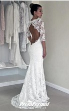 Lace Vintage Mermaid Open Back Wedding Dress with Sleeves Black Woman BWD171