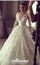 Ball Gown Luxury High End Long Sleeve Lace Cinderella Wedding Dress BWD174