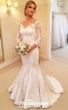 Mermaid V Neck Long Sleeves Flow Lace Wedding Dress  BWD218