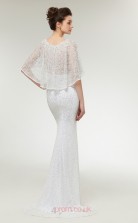 Mermaid White Lace Scoop Short Sleeve Long Prom Dresses XH-C0010