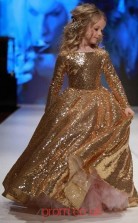 Jewel Long Sleeve Gold Kids Prom Dresses CHK003