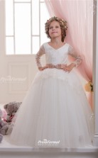 Tulle , Lace Princess V-neck Long Sleeve Childrens Wedding Dress CHK142