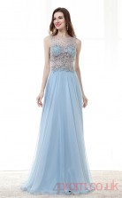 Light Blue Velvet Chiffon A-line Illusion Bateau Sleeveless Prom Dresses(JT4-CZM173)