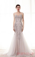 Gray Lace Tulle Sequined Trumpet/Mermaid Straps Sweetheart Sleeveless Prom Dresses(JT4-CZM190)