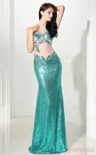 Turquoise Tulle Sequined Trumpet/Mermaid Illusion Scoop Sleeveless Sexy Prom Dresses(JT4-CZMC101)