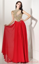 Red Chiffon Tulle A-line High Neck Short Sleeve Sexy Prom Dresses(JT4-CZMC115)