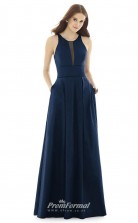 DASUKD732 Plus Sides A Line Jewel Navy Blue 102 Satin With Open Back Bridesmaid Dresses