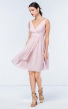 DASUKWO304 Plus Sides A Line V Neck Blushing Pink 37 Chiffon With Low Back Bridesmaid Dresses