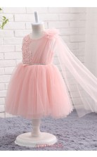Pink Tulle A Line Jewel Knee Length Kid's Prom Dresses(FG09815)