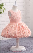 Pink Petal Lace Ball Gown Jewel Knee Length Kid's Prom Dresses(FG17818)
