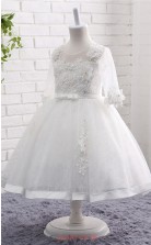 Ivory Princess Jewel Half Sleeve Tea Length Kid's Prom Dresses(FG19821)