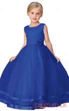 Blue Satin,Tulle Princess Jewel Floor-length Children's Prom Dresses(FGD237)