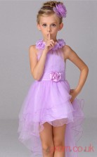 Lilac Tulle Princess Jewel Asymmetrical Children's Prom Dresses(FGD240)
