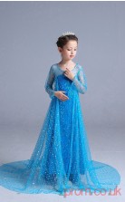 Turquoise Sequined Princess Jewel Long Sleeve Floor-length Children's Prom Dresses(FGD242)