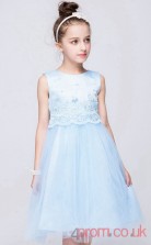 Sky Blue Tulle A-line Jewel Knee-length Children's Prom Dresses(FGD249)
