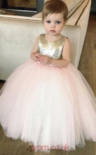 Candy Pink Tulle Sequined Jewel Sleeveless Ankle-length Ball Gown Children's Prom Dress (FGD282)