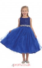 Royal Blue Lace Organza Jewel Sleeveless Tea-length A-line Children's Prom Dress (FGD289)
