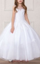 White Lace Organza Illusion Short Sleeve Ankle-length Ball Gown Children's Prom Dress (FGD292)
