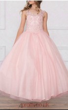 Pearl Pink Tulle Lace Scoop Sleeveless Ankle-length Ball Gown Children's Prom Dress (FGD296)