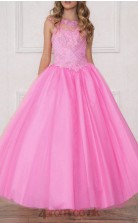 Pink Tulle Taffeta Illusion Sleeveless Ankle-length Princess Children's Prom Dress (FGD297)