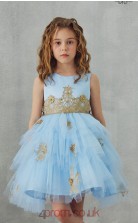 Sky Blue Tulle Satin Jewel Sleeveless Mini Princess Children's Prom Dress (FGD306)