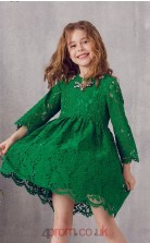 Green Lace Jewel 3/4 Length Sleeve Mini A-line Children's Prom Dress (FGD308)