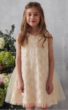 Light Champange Lace Tulle Jewel Sleeveless Mini Princess Children's Prom Dress (FGD309)