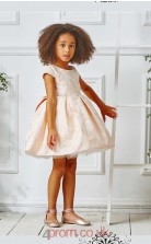 Light Champange Satin Organza Jewel Short Sleeve Mini Ball Gown Children's Prom Dress (FGD312)