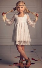 Ivory Lace Square A-line 3/4 Length Sleeve Short/Mini Kids Prom Dresses(FGD342)