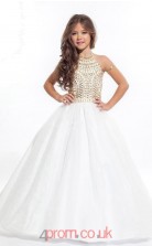 White Organza Halter Ball Gown Floor-length Kids Prom Dresses(FGD353)