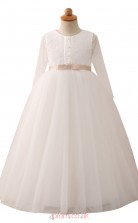 White Princess Jewel Long Sleeve Floor-length Kid's Prom Dresses(HT03)