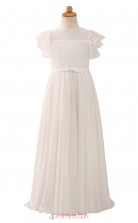Ivory A Line Jewel Short Sleeve Floor-length Kid's Prom Dresses(HT08)