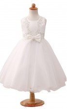 White Princess Jewel Tea Length Kid's Prom Dresses(HT13)
