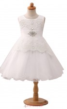 White Princess Jewel Tea Length Kid's Prom Dresses(HT14)