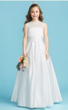 White Satin Junior Bridesmaid Dress First Communion Dress with Bows JFGD009