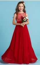 Red Chiffon Junior Bridesmaid Dress Wedding Flower Girl Dress JFGD010