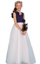 Purple White Junior Bridesmaid Dress Flower Girl Dress Handmade Flowers JFGD021