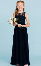 Black Lace Chiffon Child Bridesmaid Dress Flower Girl Dress JFGD023